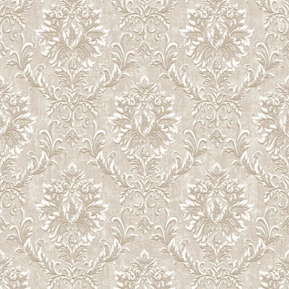 Grandeco Villa Borghese Damask Patterned Wallpaper With Metallic Glitter Leaf Motif 鈥 Silver 130807